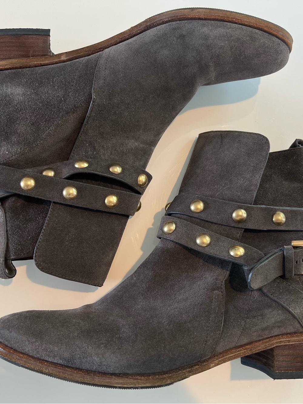 SeeBy Chloe - Women’s Gray Suede Studded Ankle Boots - Picture 3 of 8